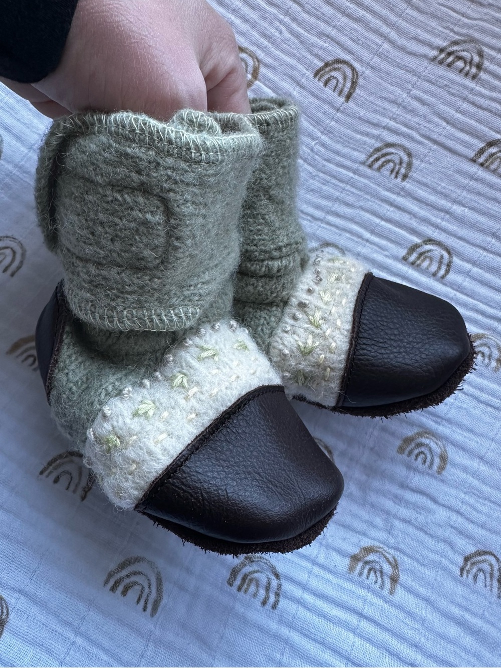 Nooks Wool and Leather Baby Booties
